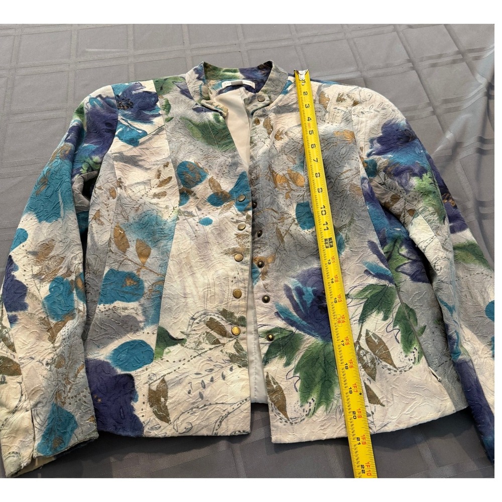 Coldwater Creek Women 6Petite Floral Tapestry Jacket Snap Button Blazer Blue - Picture 3 of 8